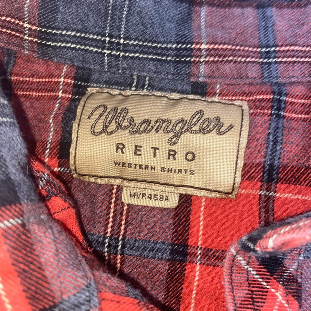 Wrangler Retro Mens Red Plaid Pearl Black Snap Shirt Long Sleeve SZ L MVR458A - Picture 4 of 14